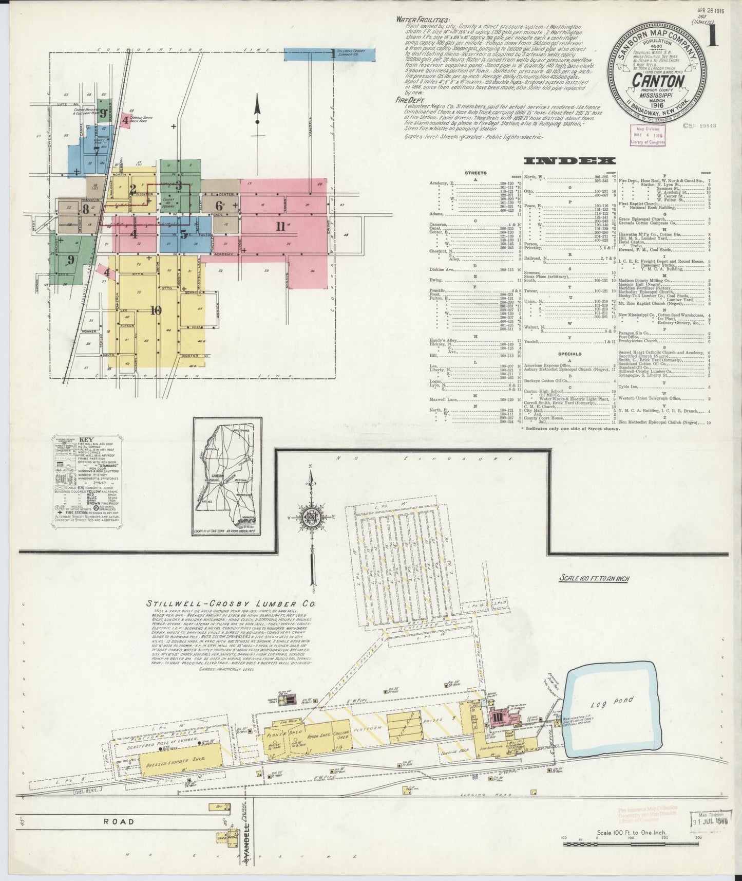 Sanborn Fire Insurance Map from Canton, Madison County, Mississippi (1916), Sheet #0001 - Complete Map Set gallery image, historic Sanborn map, vintage wall art, Mississippi Mississippi