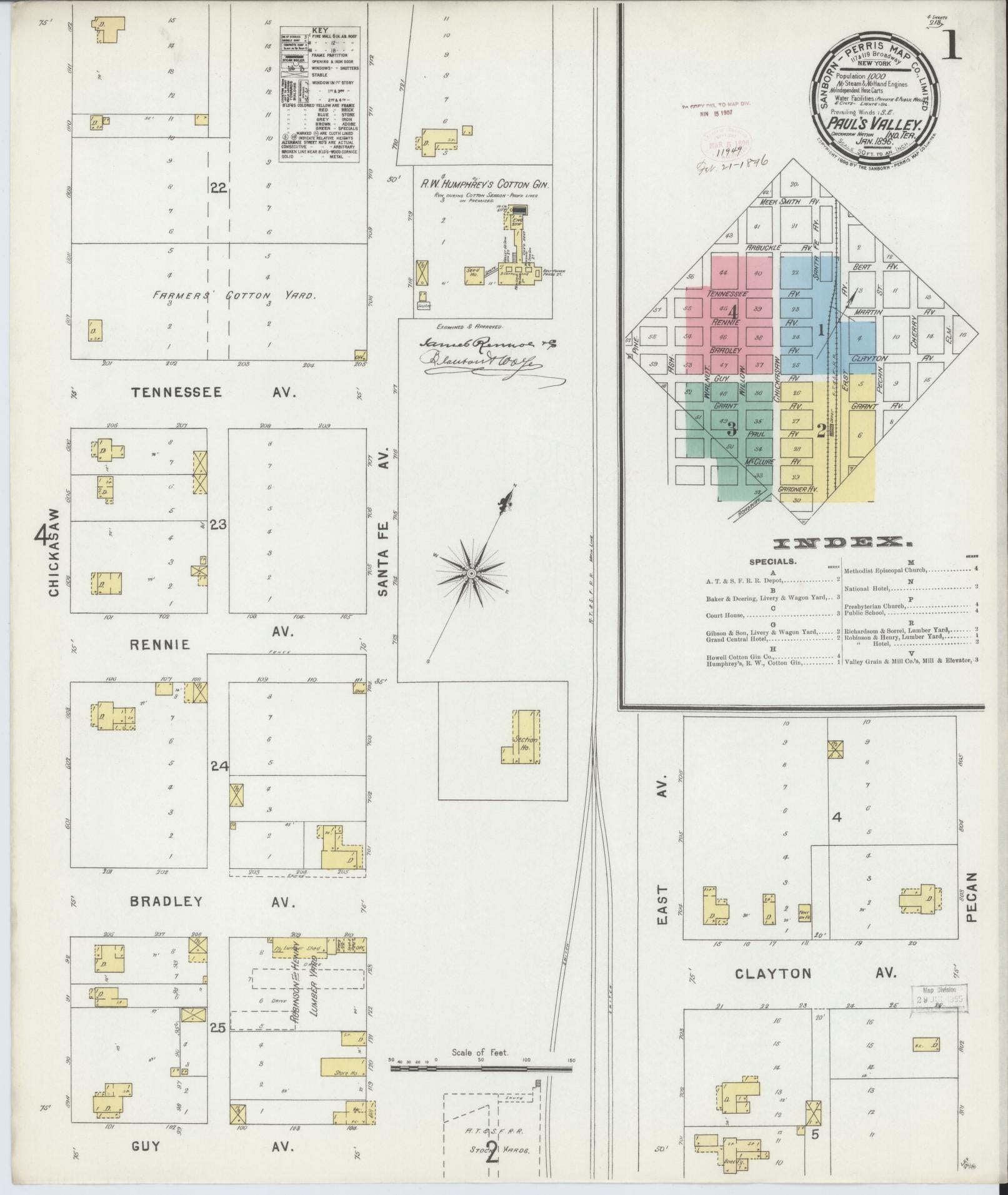 Sanborn Fire Insurance Map from Pauls Valley, Garvin County, Oklahoma (1896), Sheet #0001 - Complete Map Set gallery image, historic Sanborn map, vintage wall art, Oklahoma Oklahoma