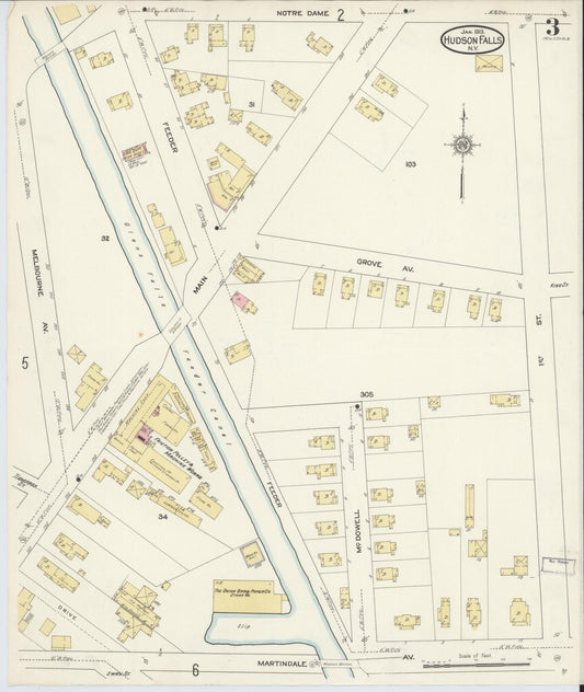 Sanborn Fire Insurance Map from Hudson Falls, Washington County, New York (1913), Sheet #0003 - Historic Sanborn Fire Insurance Map Print, vintage old map wall art, antique decor, genealogy gift, New York New York map