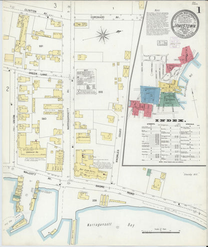 Sanborn Fire Insurance Map from Jamestown, Newport County, Rhode Island (1903), Sheet #0001 - Complete Map Set gallery image, historic Sanborn map, vintage wall art, Rhode Island Rhode Island