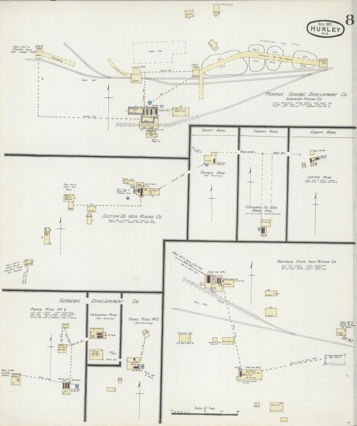 Sanborn Fire Insurance Map from Hurley, Iron County, Wisconsin (1891), Sheet #0008 - Complete Map Set gallery image, historic Sanborn map, vintage wall art, Wisconsin Wisconsin