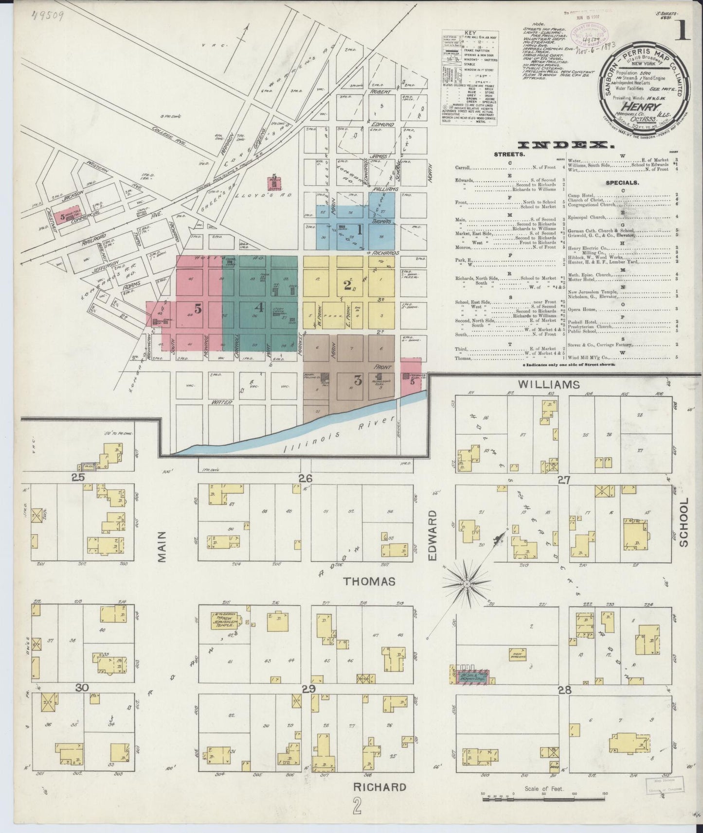 Sanborn Fire Insurance Map from Henry, Marshall County, Illinois (1893), Sheet #0001 - Complete Map Set gallery image, historic Sanborn map, vintage wall art, Illinois Illinois