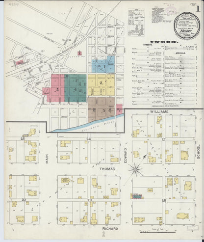 Sanborn Fire Insurance Map from Henry, Marshall County, Illinois (1893), Sheet #0001 - Complete Map Set gallery image, historic Sanborn map, vintage wall art, Illinois Illinois