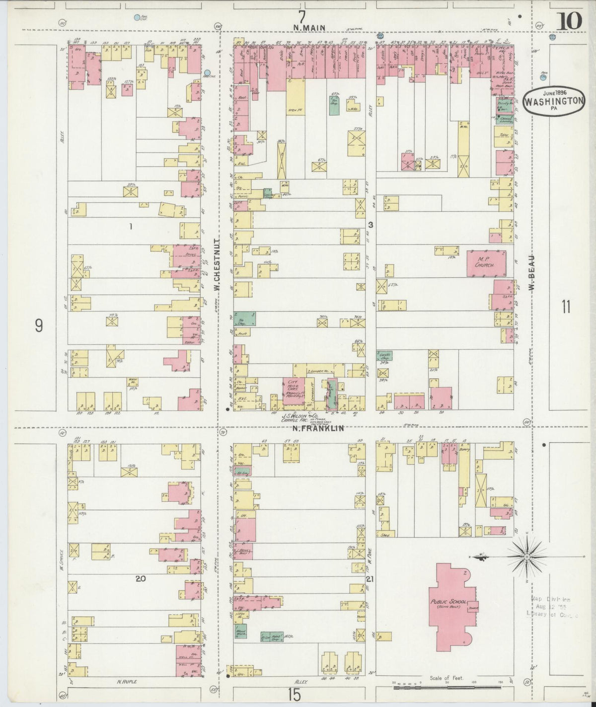 Sanborn Fire Insurance Map from Washington, Washington County, Pennsylvania (1896), Sheet #0010 - Historic Sanborn Fire Insurance Map Print, vintage old map wall art, antique decor, genealogy gift, Pennsylvania Pennsylvania map