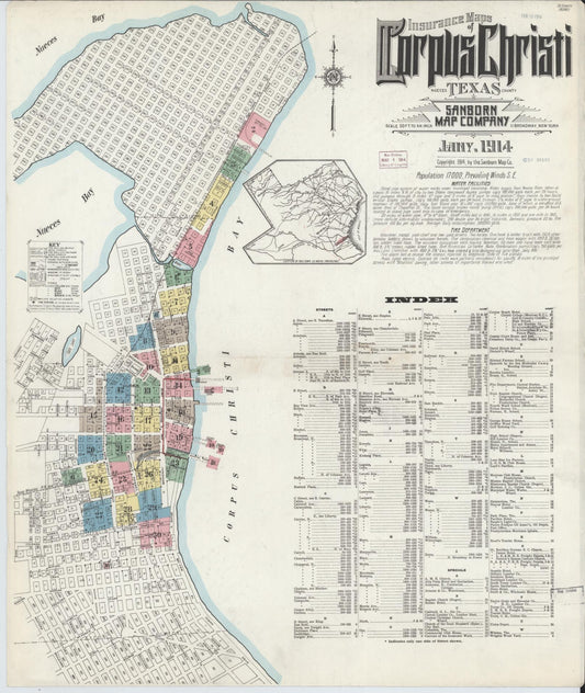 Sanborn Fire Insurance Map from Corpus Christi, Nueces County, Texas (1914), Sheet #0001 - Historic Sanborn Fire Insurance Map Print, vintage old map wall art, antique decor, genealogy gift, Texas Texas map