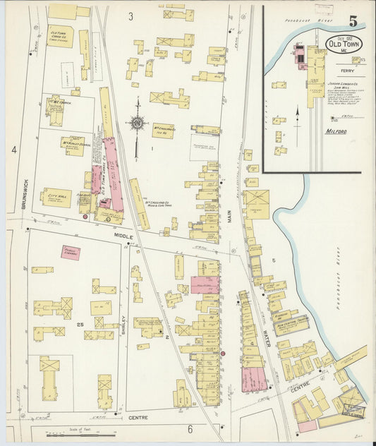 Sanborn Fire Insurance Map from Old Town, Penobscot County, Maine (1912), Sheet #0005 - Historic Sanborn Fire Insurance Map Print, vintage old map wall art, antique decor, genealogy gift, Maine Maine map