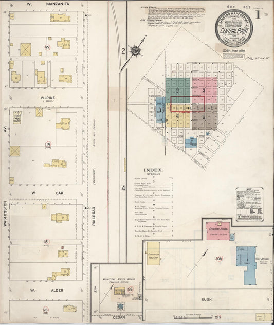 Sanborn Fire Insurance Map from Central Point, Jackson County, Oregon (1930), Sheet #0001 - Historic Sanborn Fire Insurance Map Print, vintage old map wall art, antique decor, genealogy gift, Oregon Oregon map
