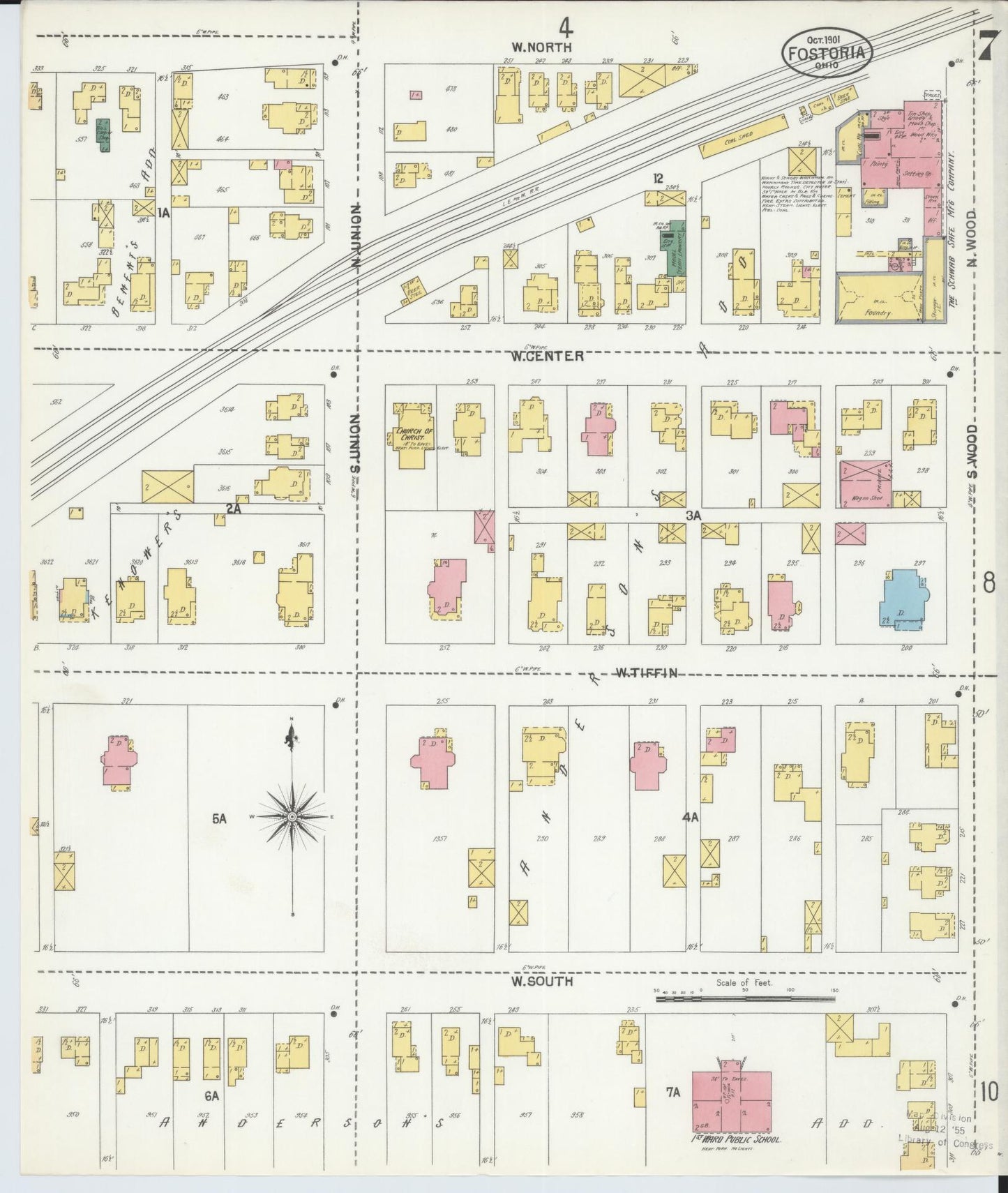 Sanborn Fire Insurance Map from Fostoria, Seneca, Hancock, And Wood Counties, Ohio (1901), Sheet #0007 - Historic Sanborn Fire Insurance Map Print, vintage old map wall art, antique decor, genealogy gift, Ohio Ohio map