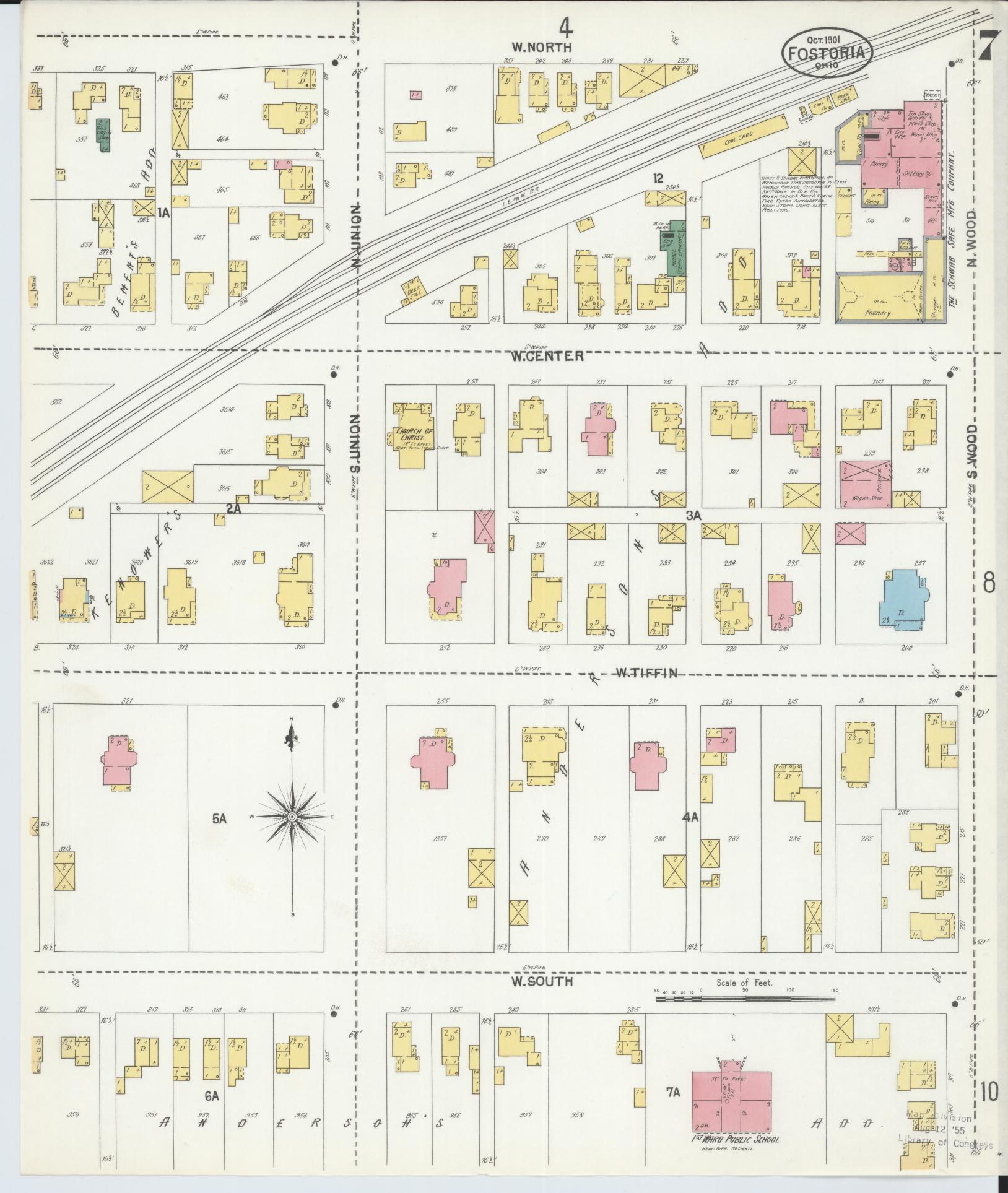 Sanborn Fire Insurance Map from Fostoria, Seneca, Hancock, And Wood Counties, Ohio (1901), Sheet #0007 - Historic Sanborn Fire Insurance Map Print, vintage old map wall art, antique decor, genealogy gift, Ohio Ohio map