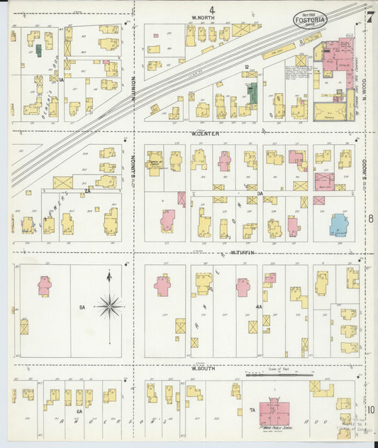 Sanborn Fire Insurance Map from Fostoria, Seneca, Hancock, And Wood Counties, Ohio (1901), Sheet #0007 - Historic Sanborn Fire Insurance Map Print, vintage old map wall art, antique decor, genealogy gift, Ohio Ohio map