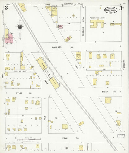 Sanborn Fire Insurance Map from Harlingen, Cameron County, Texas (1925), Sheet #0003 - Complete Map Set gallery image, historic Sanborn map, vintage wall art, Texas Texas