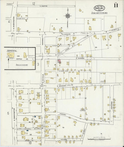 Sanborn Fire Insurance Map from Shelby, Cleveland County, North Carolina (1921), Sheet #0011 - Historic Sanborn Fire Insurance Map Print, vintage old map wall art, antique decor, genealogy gift, North Carolina North Carolina map
