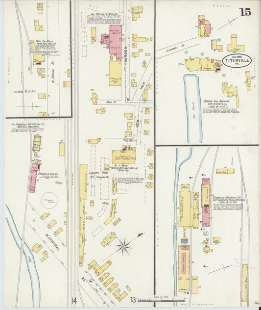 Sanborn Fire Insurance Map from Titusville, Crawford County, Pennsylvania (1898), Sheet #0015 - Historic Sanborn Fire Insurance Map Print, vintage old map wall art, antique decor, genealogy gift, Pennsylvania Pennsylvania map