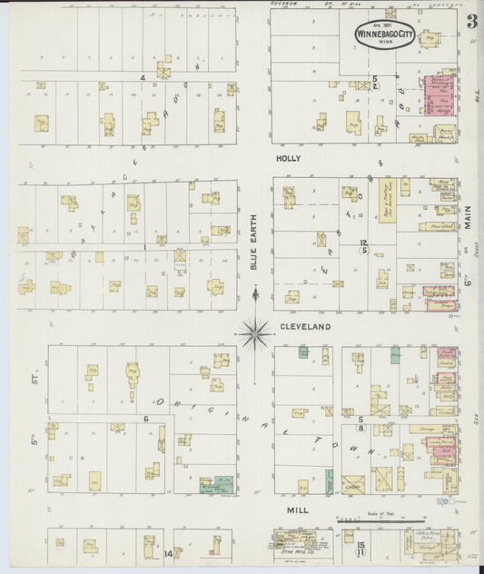 Sanborn Fire Insurance Map from Winnebago, Faribault County, Minnesota (1891), Sheet #0003 - Historic Sanborn Fire Insurance Map Print, vintage old map wall art, antique decor, genealogy gift, Minnesota Minnesota map