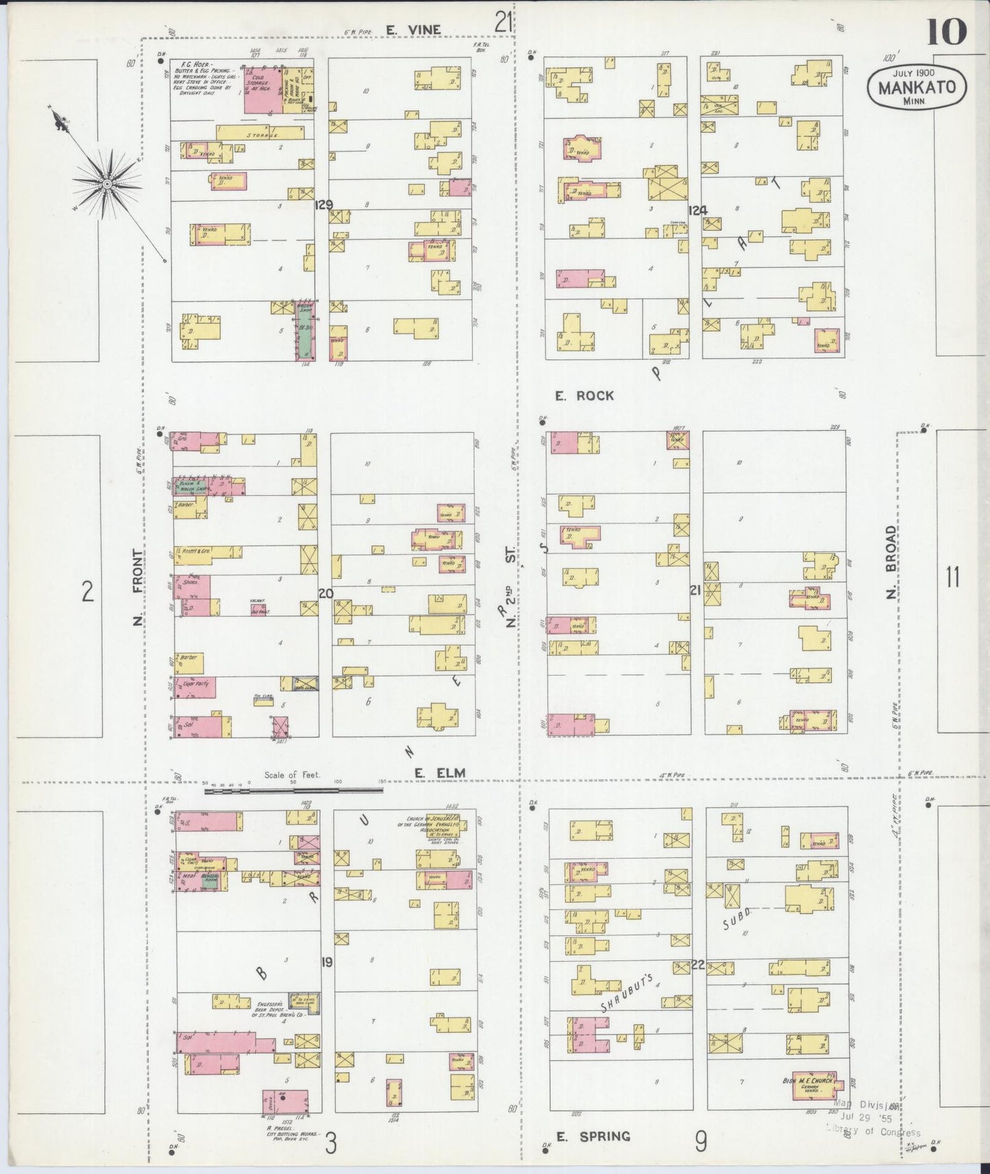 Sanborn Fire Insurance Map from Mankato, Blue Earth County, Minnesota (1900), Sheet #0010 - Historic Sanborn Fire Insurance Map Print, vintage old map wall art, antique decor, genealogy gift, Minnesota Minnesota map