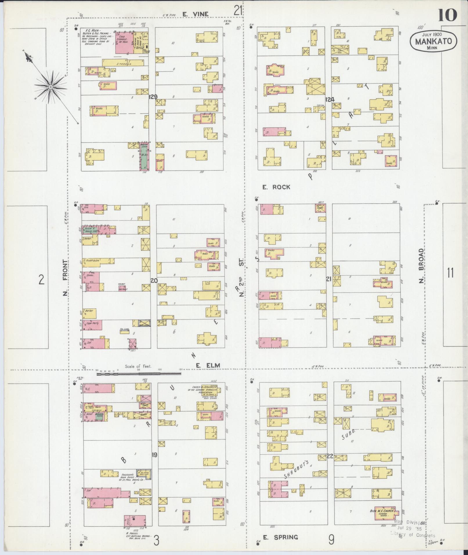 Sanborn Fire Insurance Map from Mankato, Blue Earth County, Minnesota (1900), Sheet #0010 - Historic Sanborn Fire Insurance Map Print, vintage old map wall art, antique decor, genealogy gift, Minnesota Minnesota map