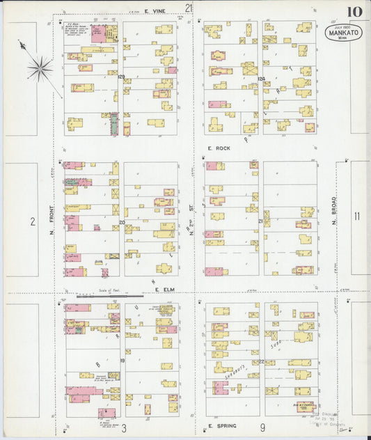 Sanborn Fire Insurance Map from Mankato, Blue Earth County, Minnesota (1900), Sheet #0010 - Historic Sanborn Fire Insurance Map Print, vintage old map wall art, antique decor, genealogy gift, Minnesota Minnesota map