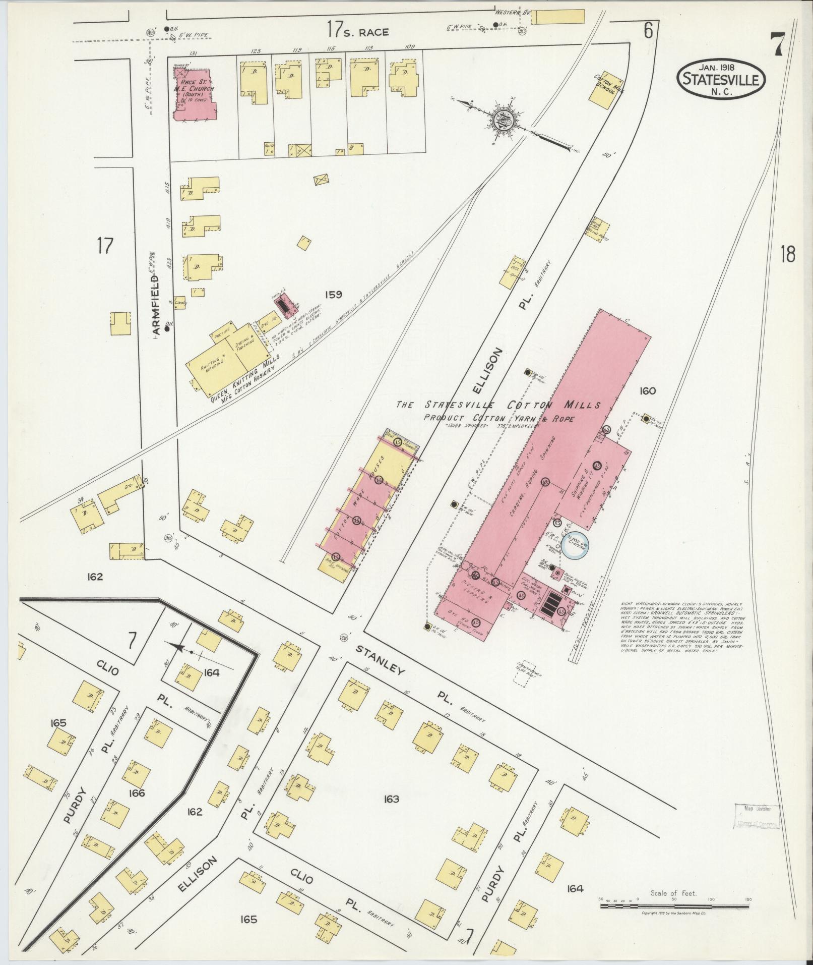 Sanborn Fire Insurance Map from Statesville, Iredell County, North Carolina (1918), Sheet #0007 - Historic Sanborn Fire Insurance Map Print, vintage old map wall art, antique decor, genealogy gift, North Carolina North Carolina map