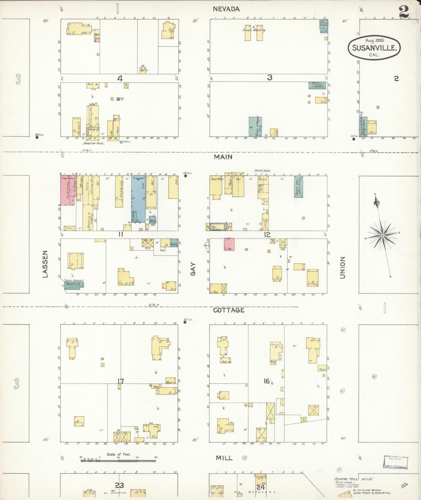 Sanborn Fire Insurance Map from Susanville, Lassen County, California (1895), Sheet #0002 - Complete Map Set gallery image, historic Sanborn map, vintage wall art, California California