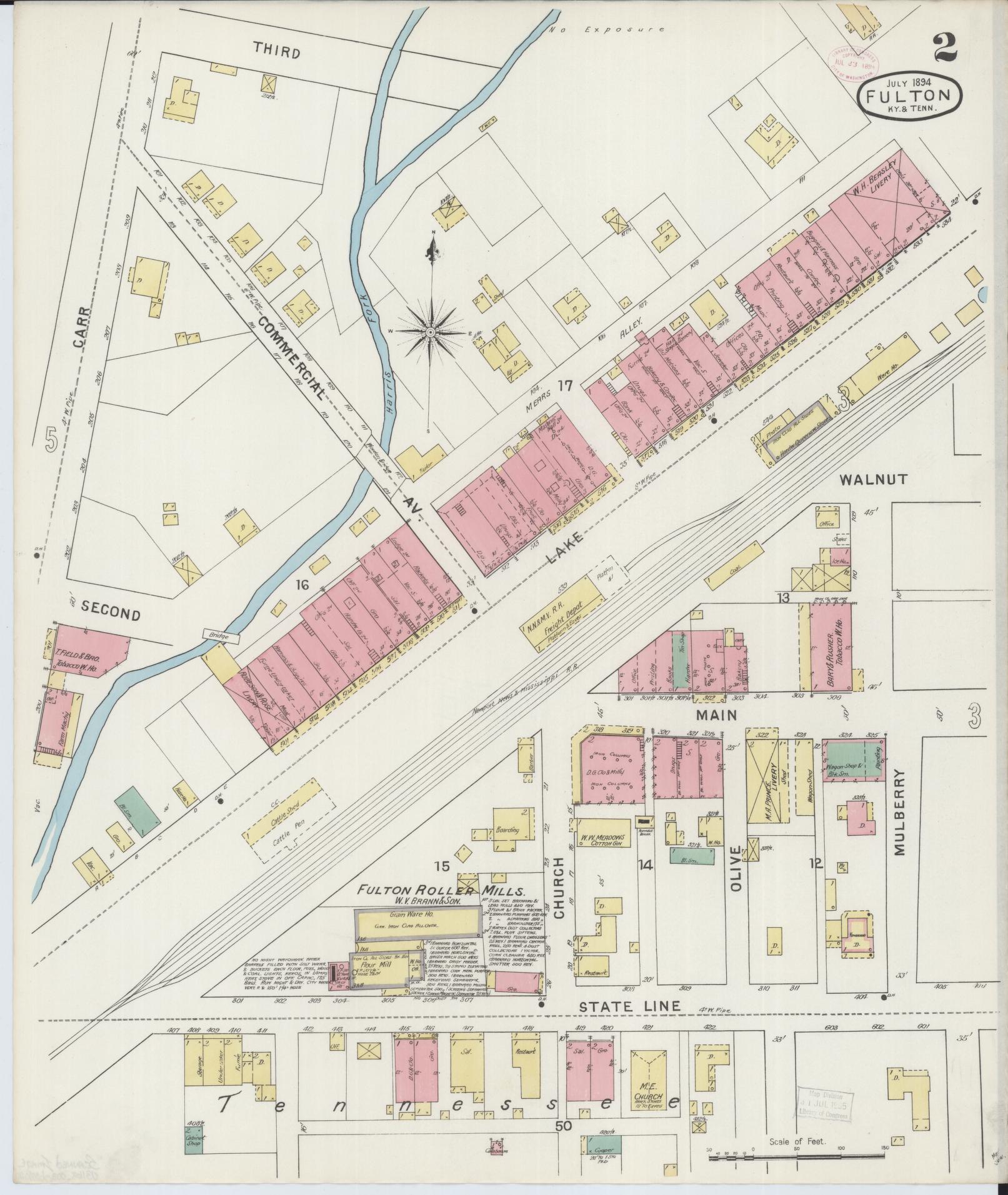Sanborn Fire Insurance Map from Fulton, Fulton County, Kentucky (1894), Sheet #0002 - Complete Map Set gallery image, historic Sanborn map, vintage wall art, Kentucky Kentucky