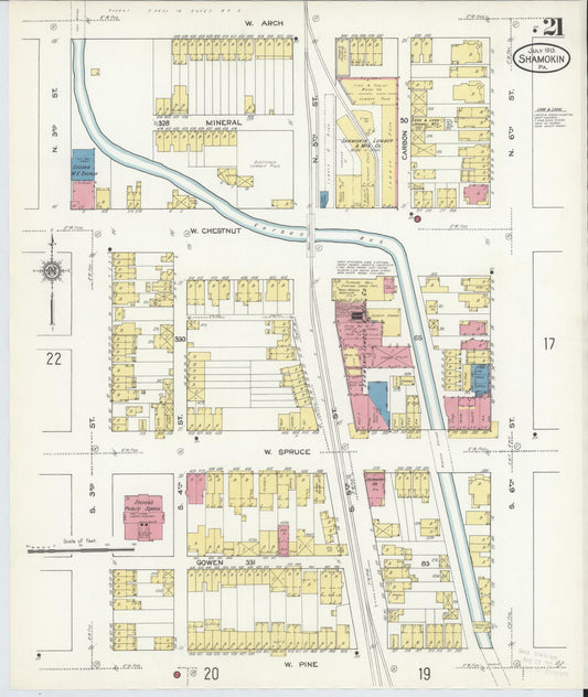 Sanborn Fire Insurance Map from Shamokin, Northumberland County, Pennsylvania (1913), Sheet #0021 - Historic Sanborn Fire Insurance Map Print, vintage old map wall art, antique decor, genealogy gift, Pennsylvania Pennsylvania map