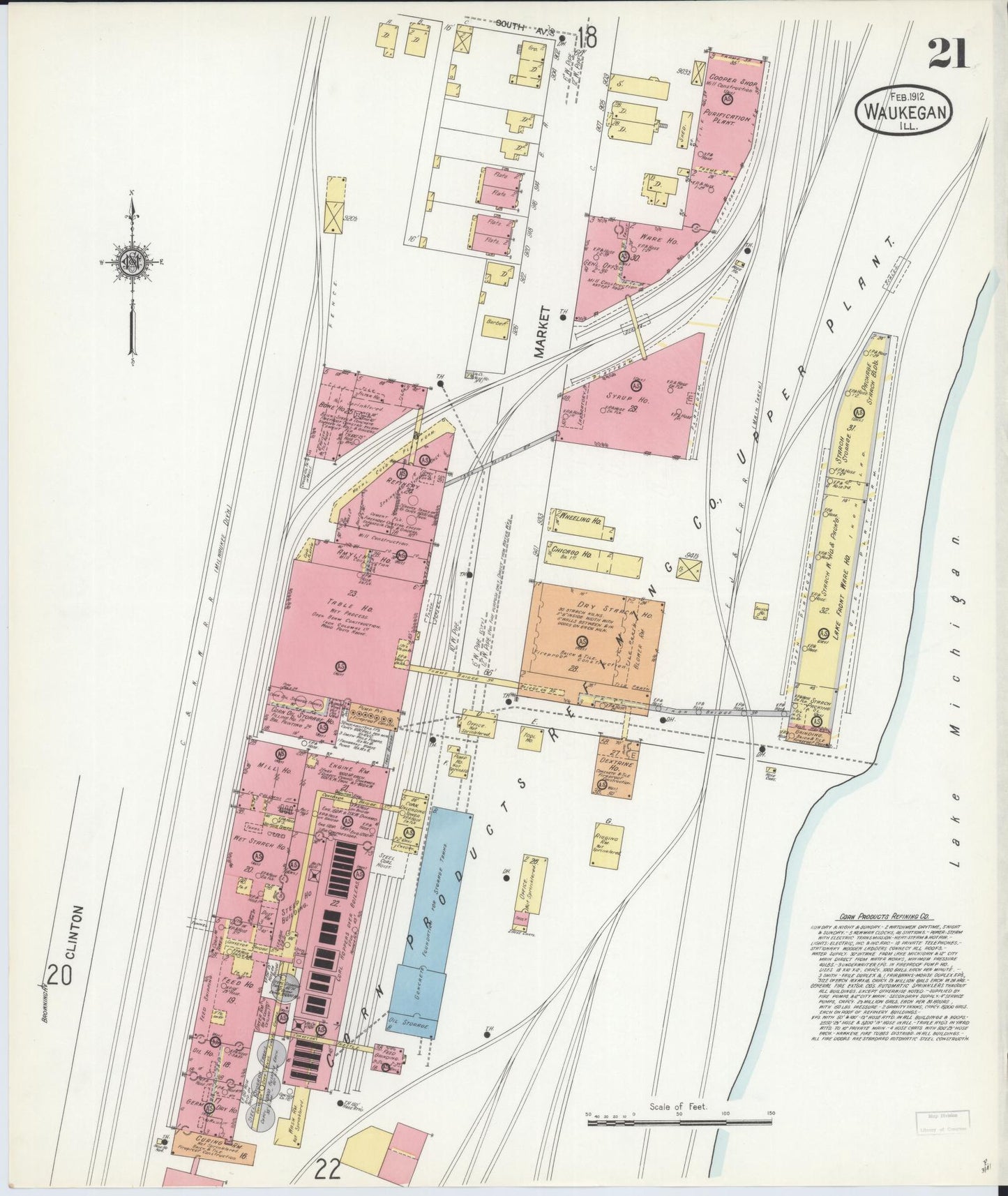 Sanborn Fire Insurance Map from Waukegan, Lake County, Illinois. (1912), Sheet 21 – Historic Sanborn Fire Insurance Map Print