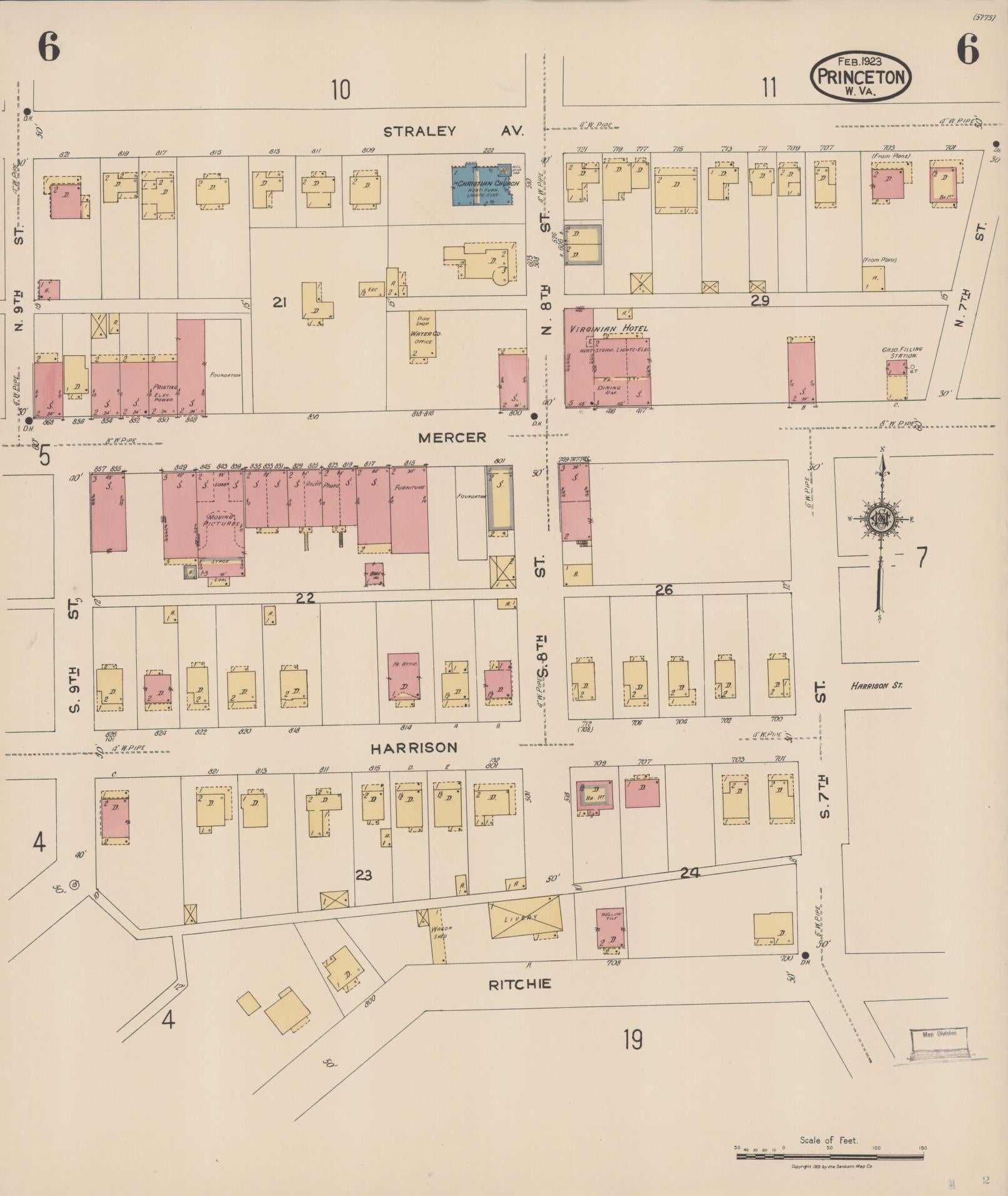 Sanborn Fire Insurance Map from Princeton, Mercer County, West Virginia (1923), Sheet #0006 - Complete Map Set gallery image, historic Sanborn map, vintage wall art, West Virginia West Virginia