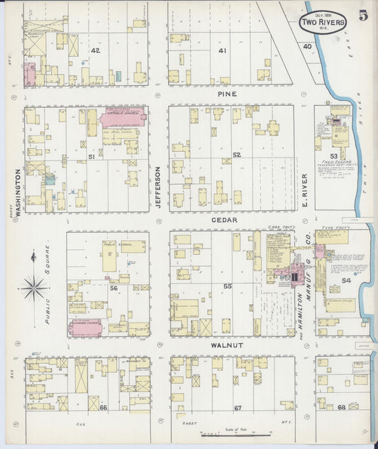 Sanborn Fire Insurance Map from Two Rivers, Manitowoc County, Wisconsin (1891), Sheet #0005 - Historic Sanborn Fire Insurance Map Print, vintage old map wall art, antique decor, genealogy gift, Wisconsin Wisconsin map