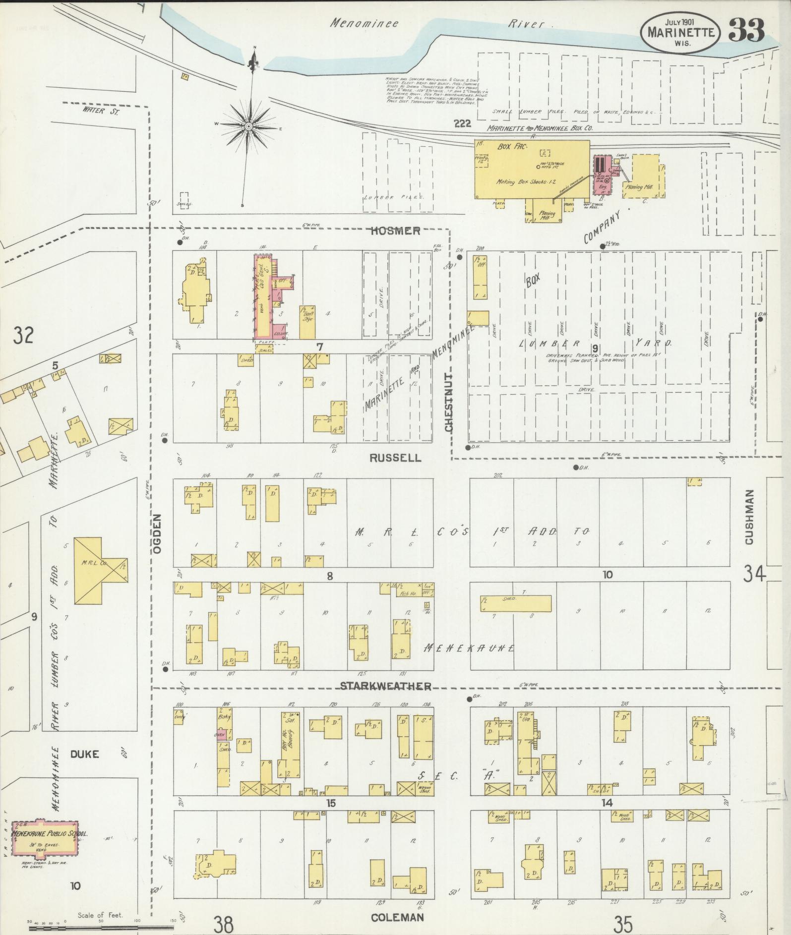 Sanborn Fire Insurance Map from Marinette, Marinette County, Wisconsin (1901), Sheet #0033 - Historic Sanborn Fire Insurance Map Print, vintage old map wall art, antique decor, genealogy gift, Wisconsin Wisconsin map