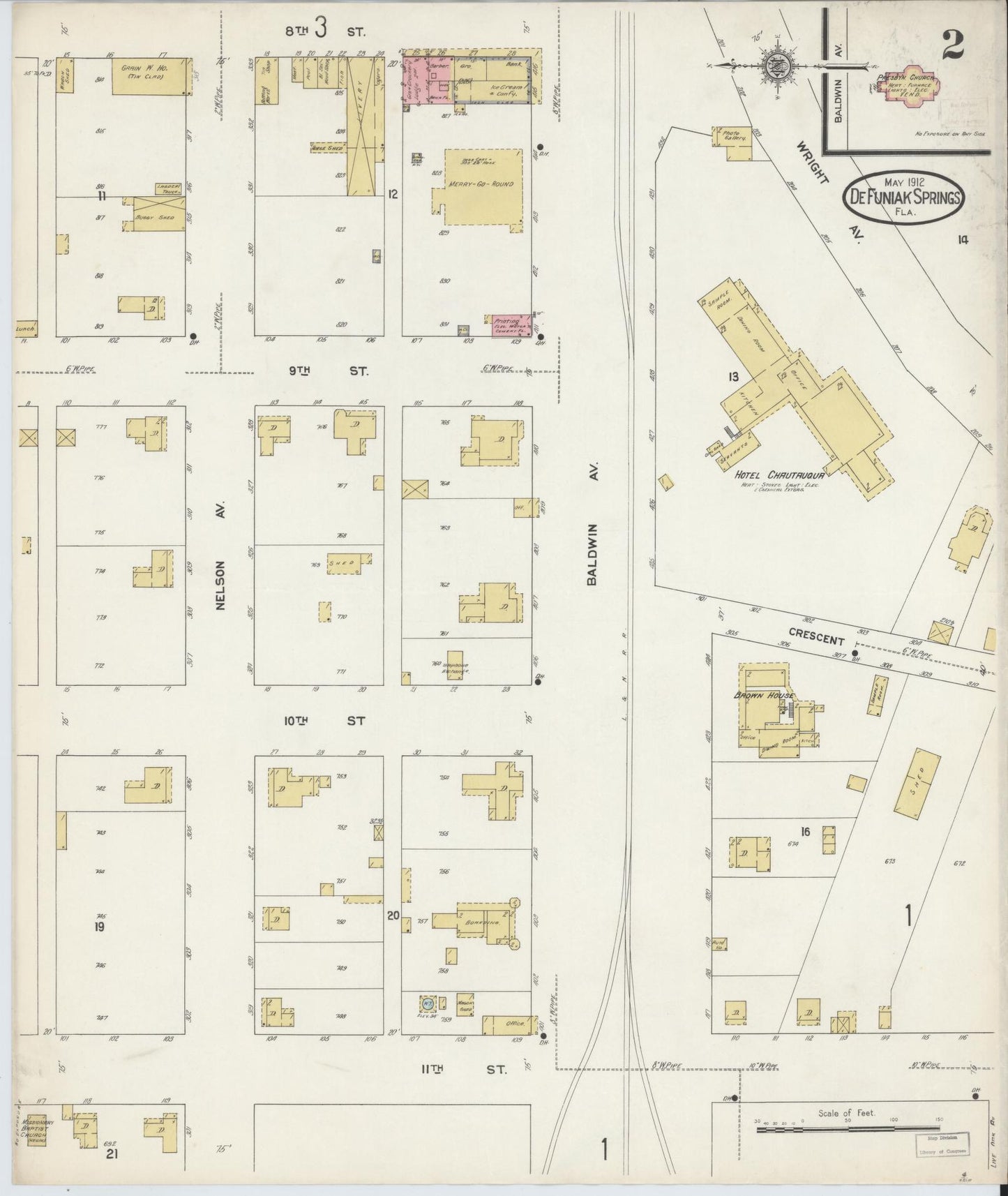 Sanborn Fire Insurance Map from De Funiak Springs, Walton County, Florida (1912), Sheet #0002 - Complete Map Set gallery image, historic Sanborn map, vintage wall art, Florida Florida