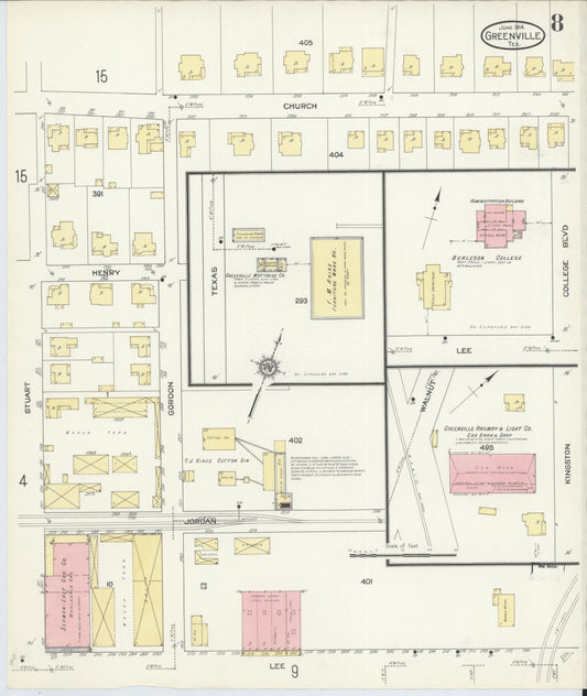 Sanborn Fire Insurance Map from Greenville, Hunt County, Texas (1914), Sheet #0008 - Historic Sanborn Fire Insurance Map Print, vintage old map wall art, antique decor, genealogy gift, Texas Texas map