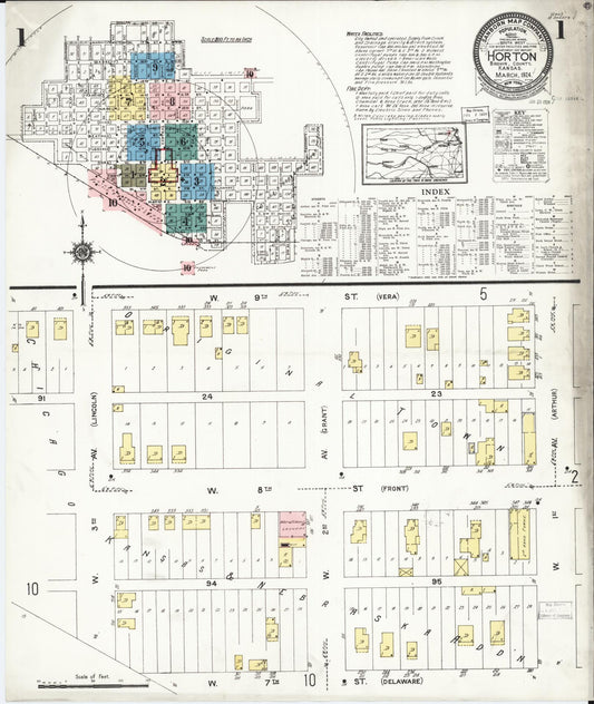 Sanborn Fire Insurance Map from Horton, Brown County, Kansas (1924), Sheet #0001 - Historic Sanborn Fire Insurance Map Print, vintage old map wall art, antique decor, genealogy gift, Kansas Kansas map