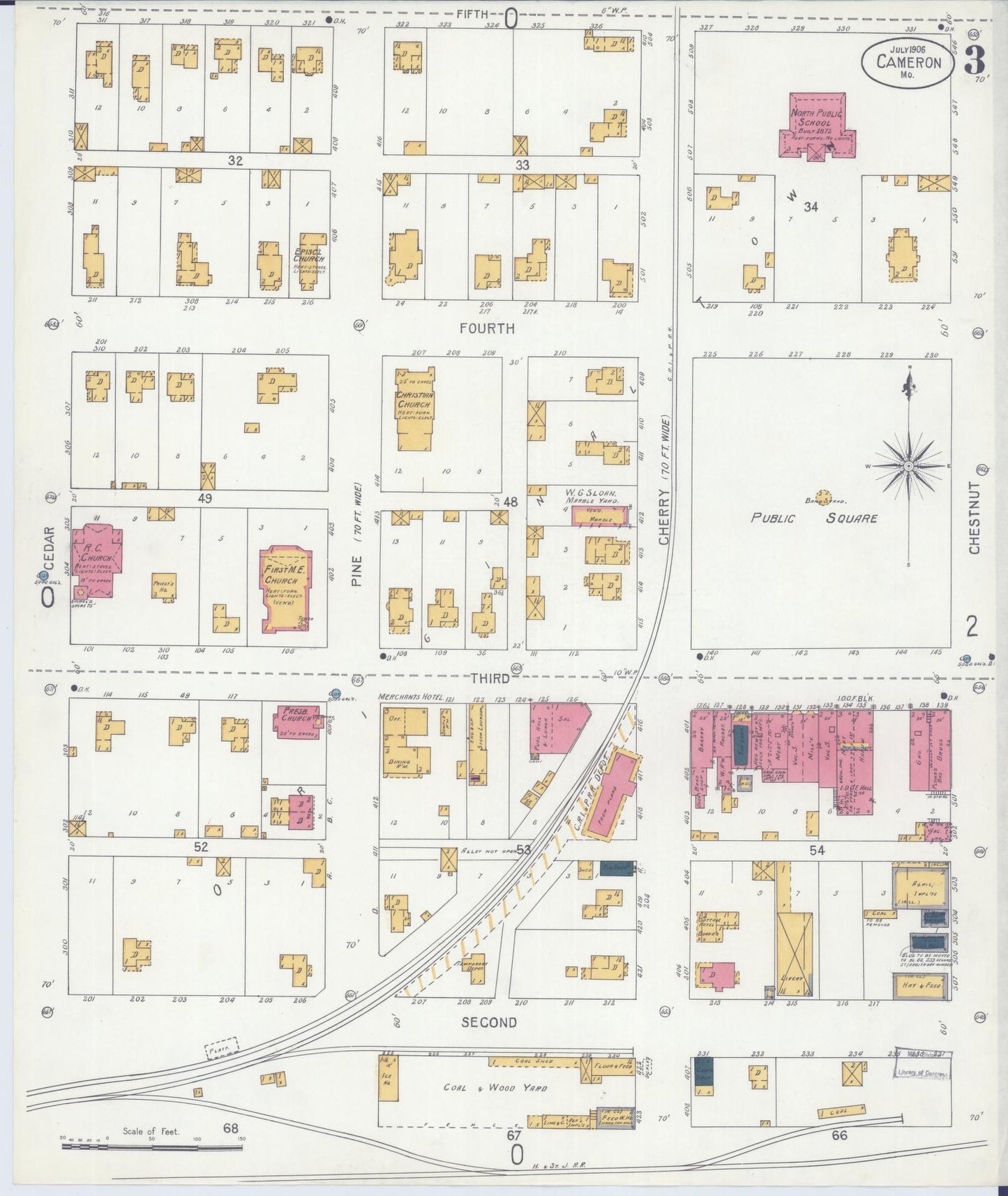 Sanborn Fire Insurance Map from Cameron, Clinton County, Missouri (1906), Sheet #0003 - Historic Sanborn Fire Insurance Map Print, vintage old map wall art, antique decor, genealogy gift, Missouri Missouri map