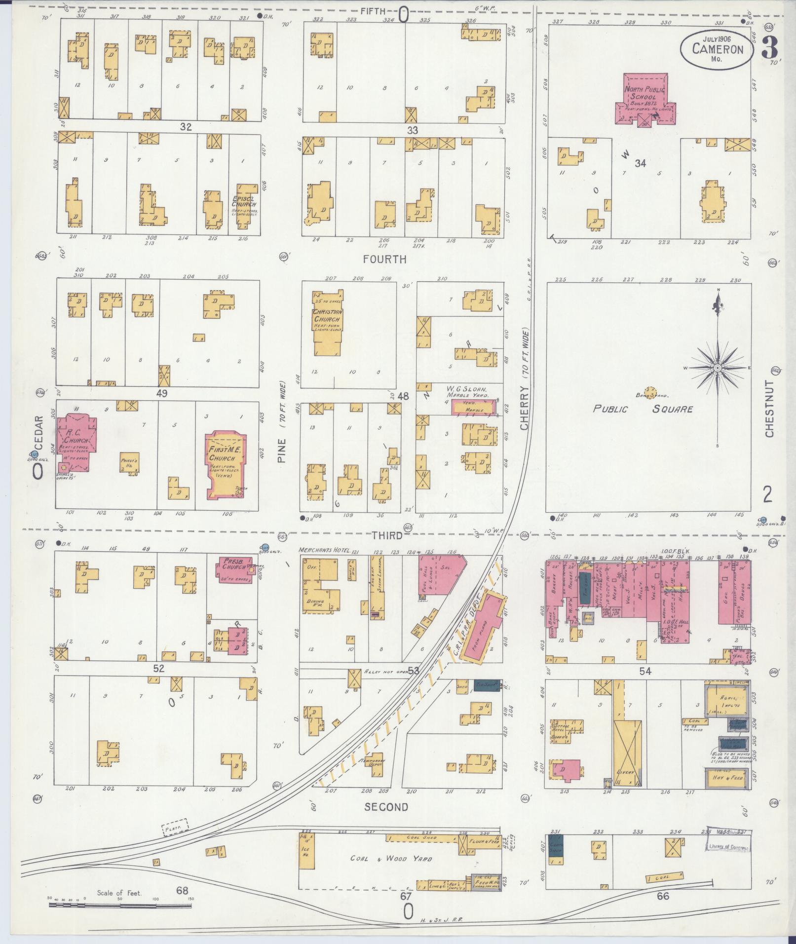 Sanborn Fire Insurance Map from Cameron, Clinton County, Missouri (1906), Sheet #0003 - Historic Sanborn Fire Insurance Map Print, vintage old map wall art, antique decor, genealogy gift, Missouri Missouri map