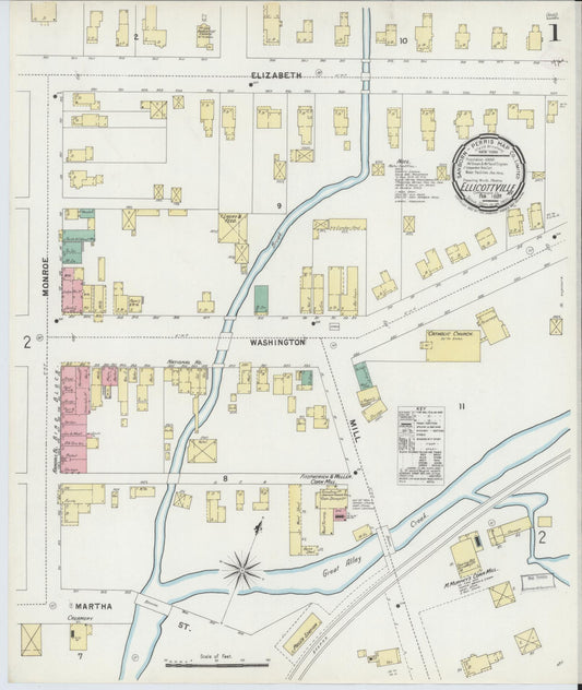 Sanborn Fire Insurance Map from Ellicottville, Cattaraugus County, New York (1897), Sheet #0001 - Historic Sanborn Fire Insurance Map Print, vintage old map wall art, antique decor, genealogy gift, New York New York map