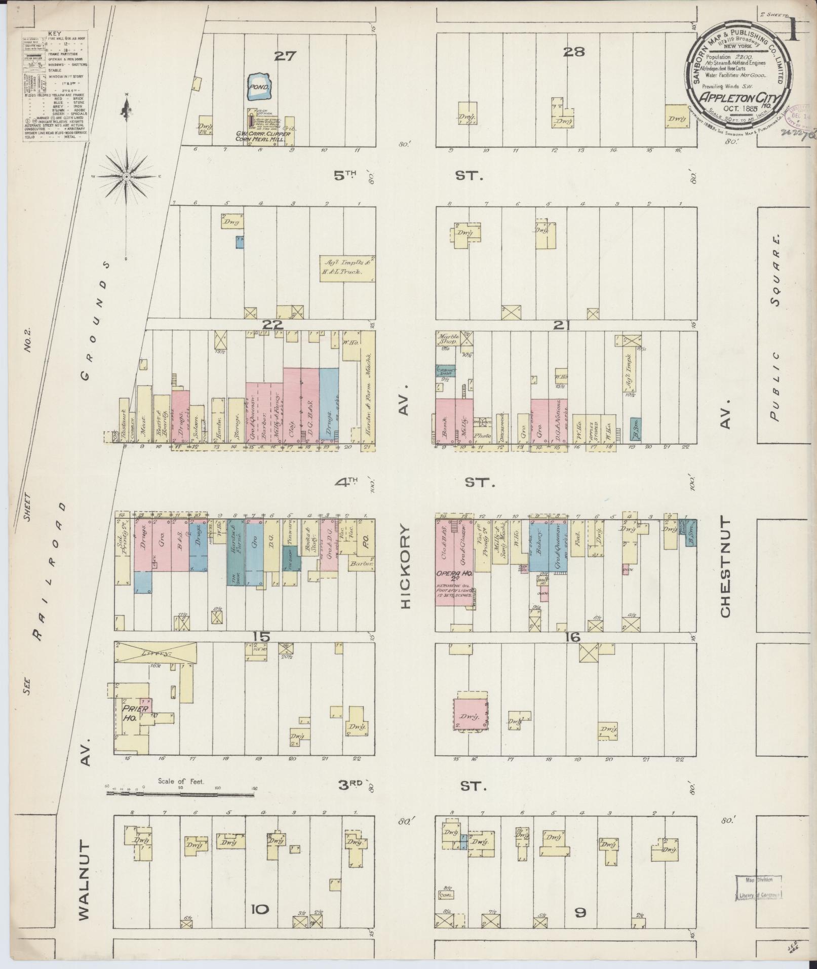 Sanborn Fire Insurance Map from Appleton City, Saint Clair County, Missouri (1885), Sheet #0001 - Historic Sanborn Fire Insurance Map Print, vintage old map wall art, antique decor, genealogy gift, Missouri Missouri map
