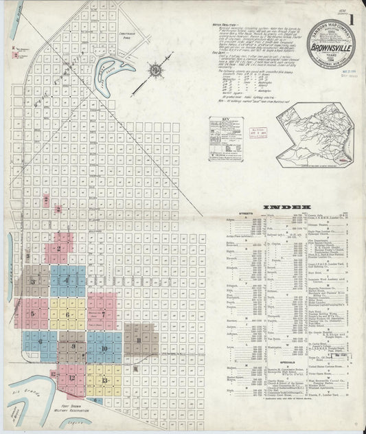 Sanborn Fire Insurance Map from Brownsville, Cameron County, Texas (1914), Sheet #0001 - Complete Map Set gallery image, historic Sanborn map, vintage wall art, Texas Texas