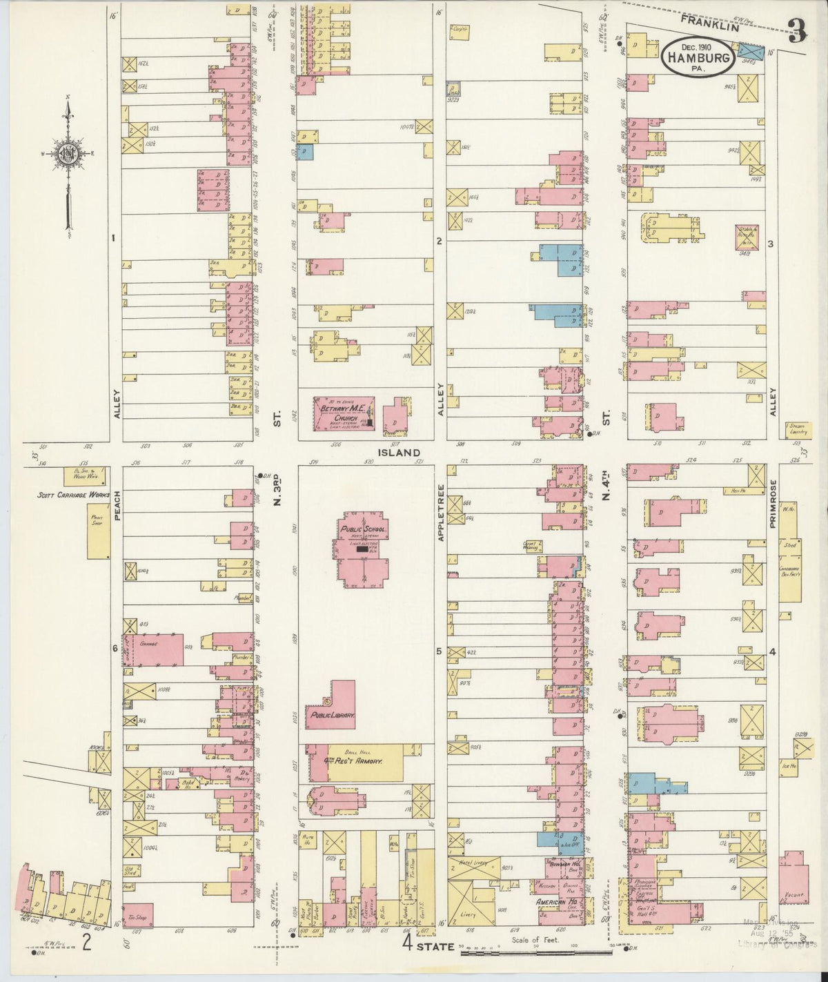 Sanborn Fire Insurance Map from Hamburg, Berks County, Pennsylvania (1910), Sheet #0003 - Historic Sanborn Fire Insurance Map Print, vintage old map wall art, antique decor, genealogy gift, Pennsylvania Pennsylvania map