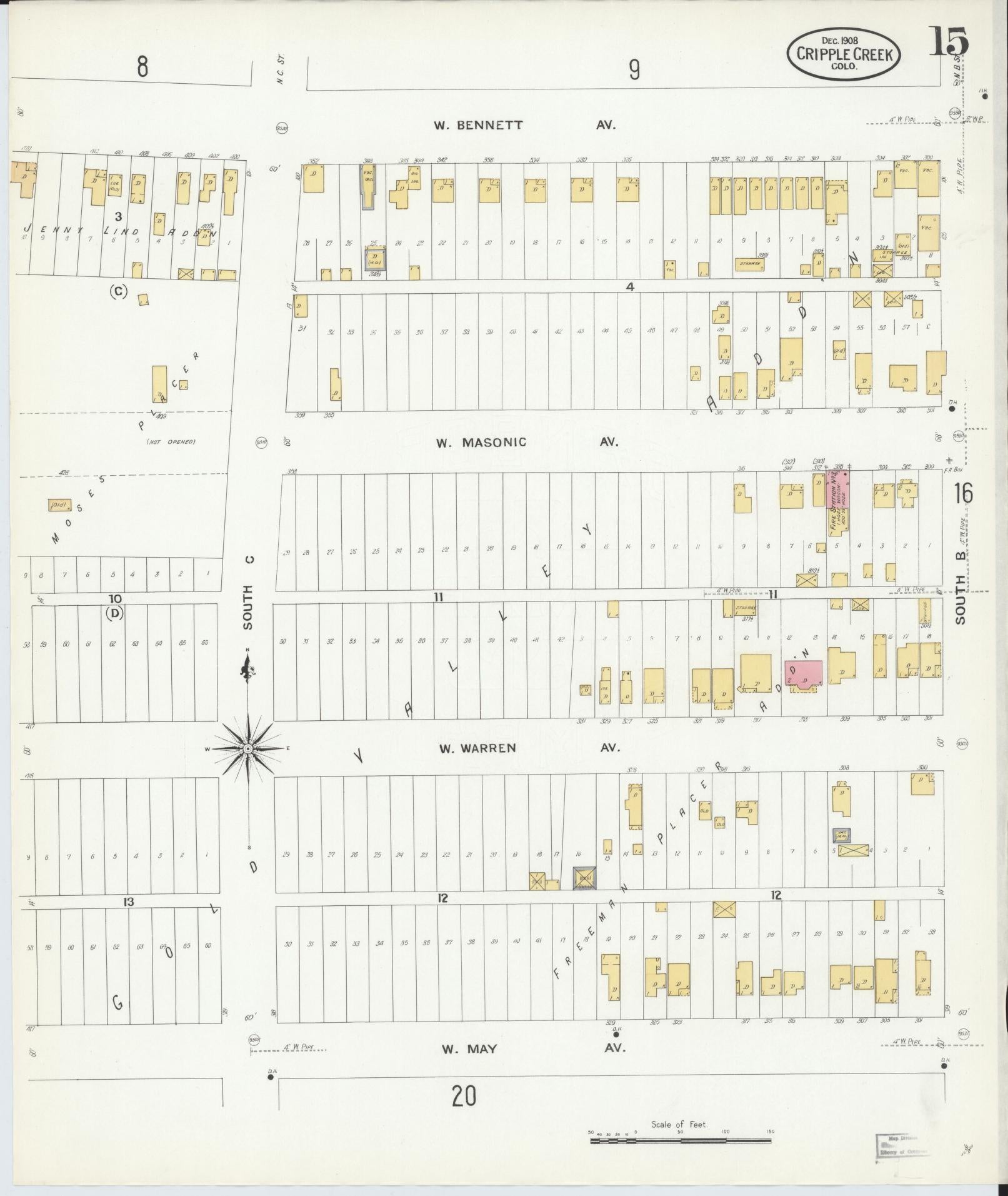 Sanborn Fire Insurance Map from Cripple Creek, Teller County, Colorado (1908), Sheet #0015 - Historic Sanborn Fire Insurance Map Print, vintage old map wall art, antique decor, genealogy gift, Colorado Colorado map