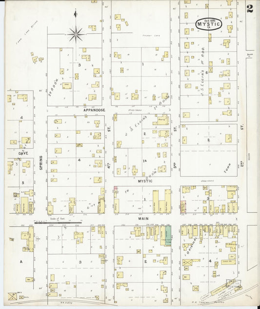Sanborn Fire Insurance Map from Mystic, Appanoose County, Iowa (1895), Sheet #0002 - Historic Sanborn Fire Insurance Map Print, vintage old map wall art