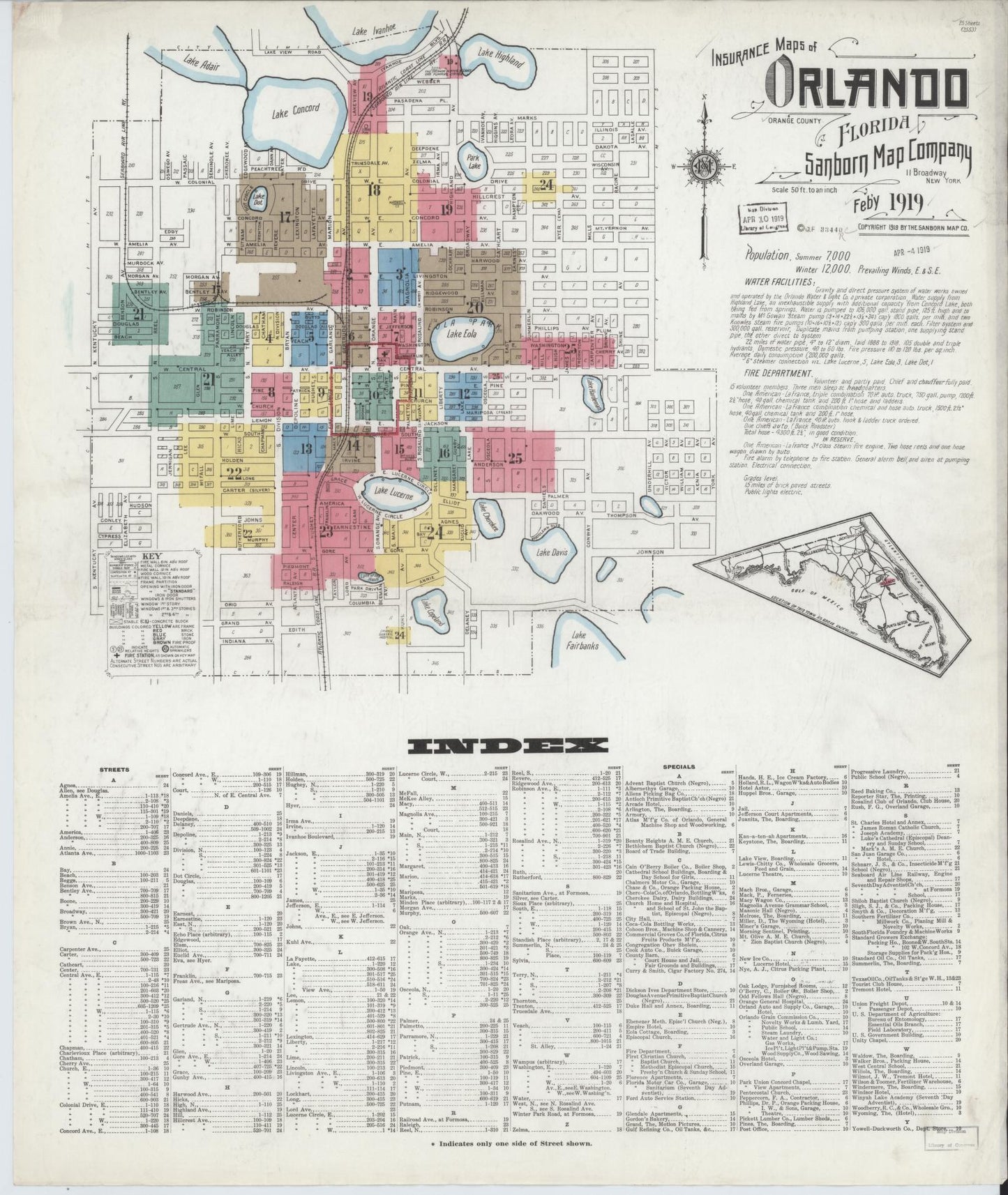 Sanborn Fire Insurance Map from Orlando, Orange County, Florida (1919), Sheet #0001 - Complete Map Set gallery image, historic Sanborn map, vintage wall art, Florida Florida