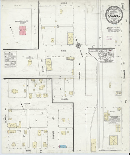 Sanborn Fire Insurance Map from Lenapah, Nowata County, Oklahoma (1914), Sheet #0001 - Complete Map Set gallery image, historic Sanborn map, vintage wall art, Oklahoma Oklahoma