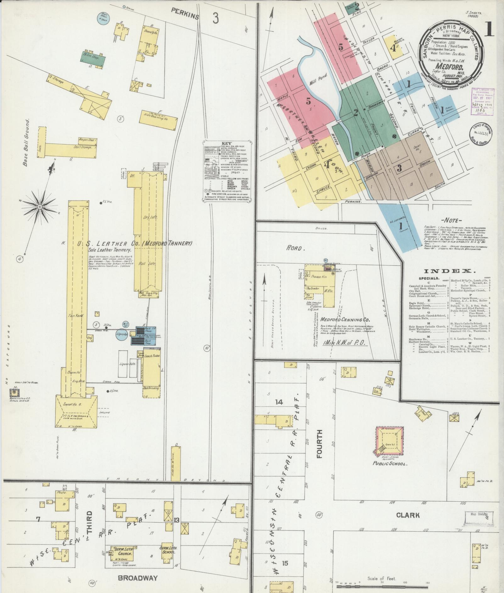 Sanborn Fire Insurance Map from Medford, Taylor County, Wisconsin (1901), Sheet #0001 - Complete Map Set gallery image, historic Sanborn map, vintage wall art, Wisconsin Wisconsin