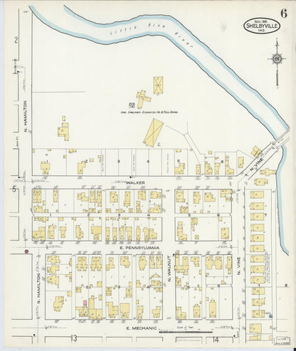 Sanborn Fire Insurance Map from Shelbyville, Shelby County, Indiana (1916), Sheet #0006 - Complete Map Set gallery image, historic Sanborn map, vintage wall art, Indiana Indiana