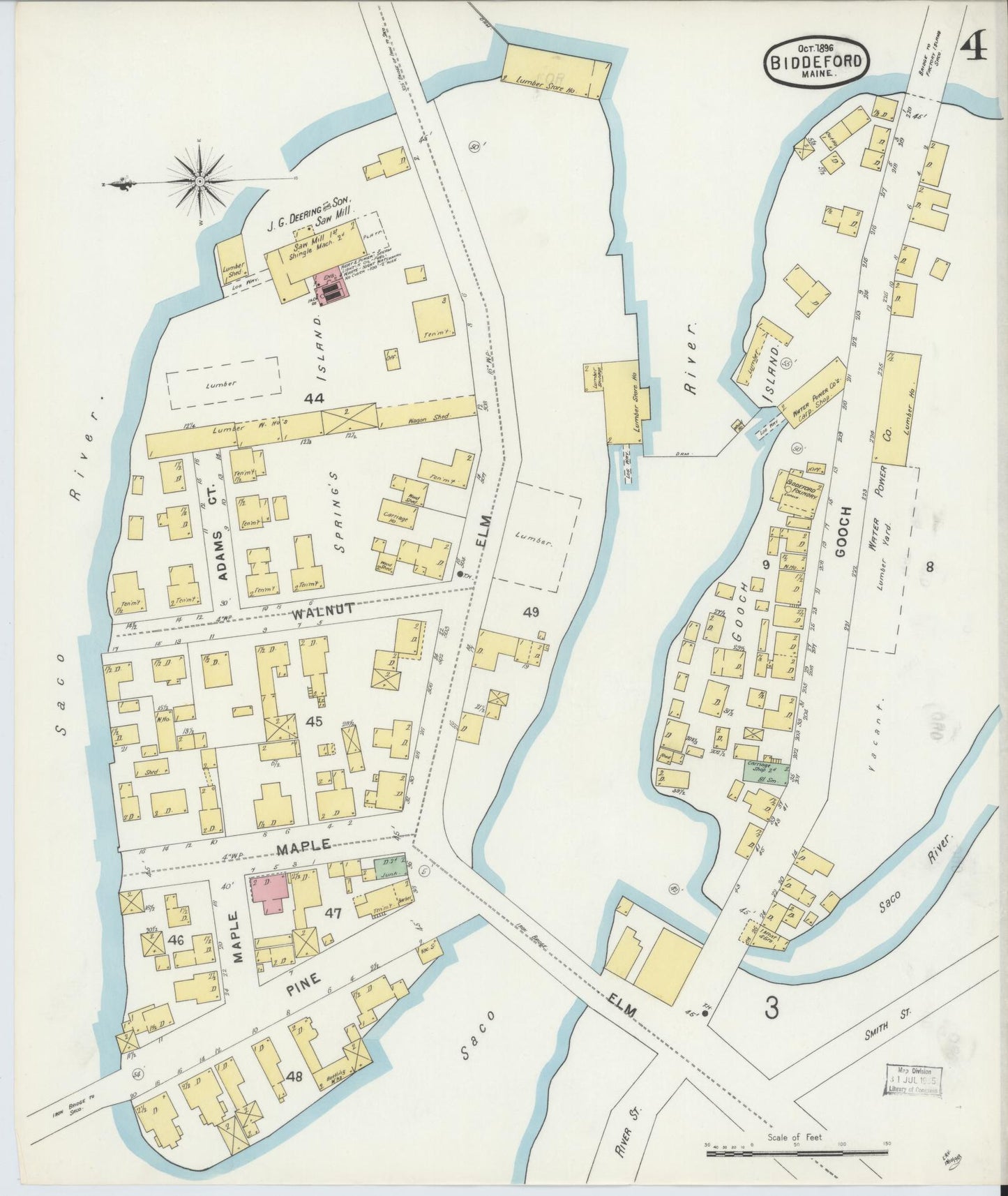 Sanborn Fire Insurance Map from Biddeford, York County, Maine (1896), Sheet #0004 - Complete Map Set gallery image, historic Sanborn map, vintage wall art, Maine Maine