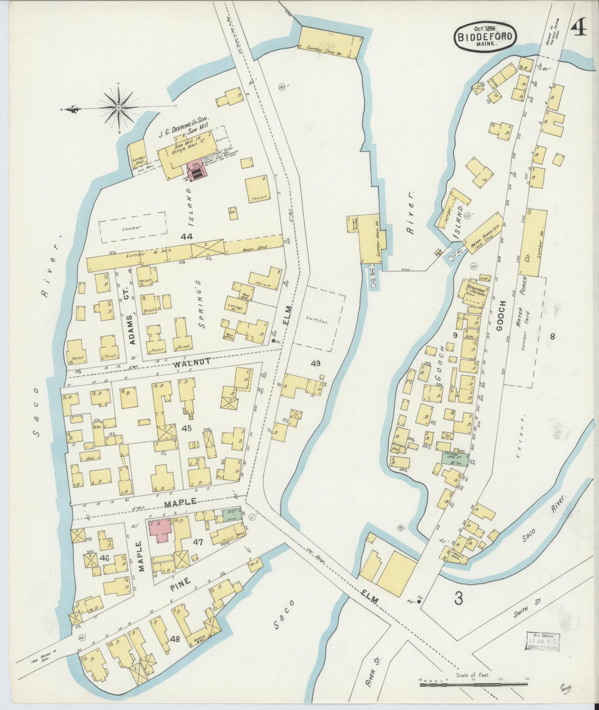 Sanborn Fire Insurance Map from Biddeford, York County, Maine (1896), Sheet #0004 - Complete Map Set gallery image, historic Sanborn map, vintage wall art, Maine Maine