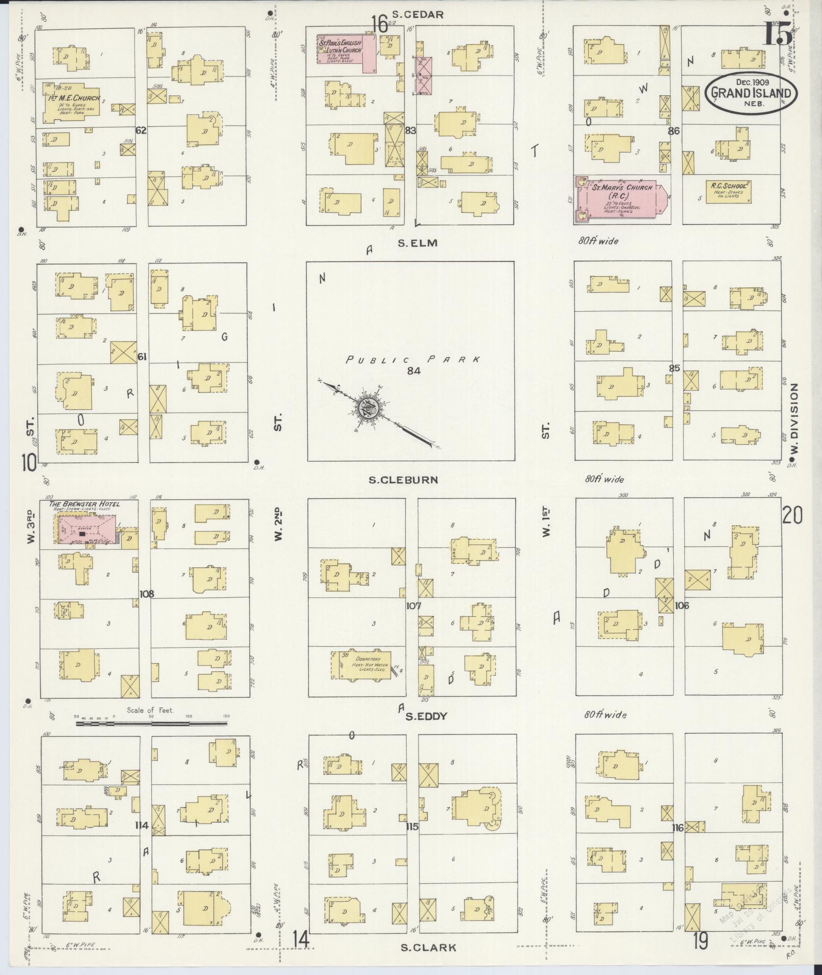 Sanborn Fire Insurance Map from Grand Island, Hall County, Nebraska (1909), Sheet #0015 - Historic Sanborn Fire Insurance Map Print, vintage old map wall art, antique decor, genealogy gift, Nebraska Nebraska map