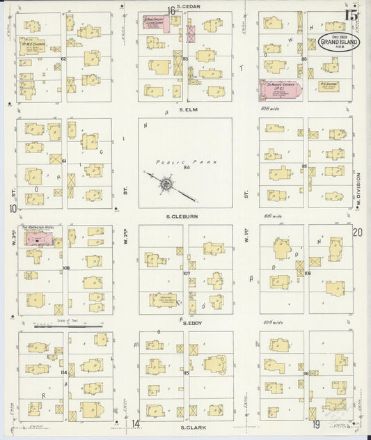 Sanborn Fire Insurance Map from Grand Island, Hall County, Nebraska (1909), Sheet #0015 - Historic Sanborn Fire Insurance Map Print, vintage old map wall art, antique decor, genealogy gift, Nebraska Nebraska map