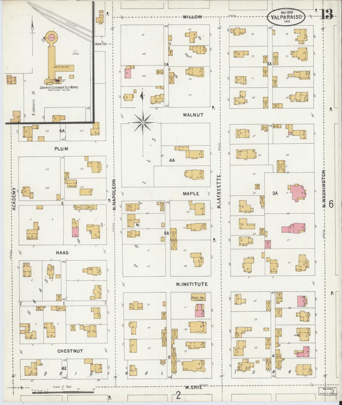 Sanborn Fire Insurance Map from Valparaiso, Porter County, Indiana (1899), Sheet #0013 - Complete Map Set gallery image, historic Sanborn map, vintage wall art, Indiana Indiana