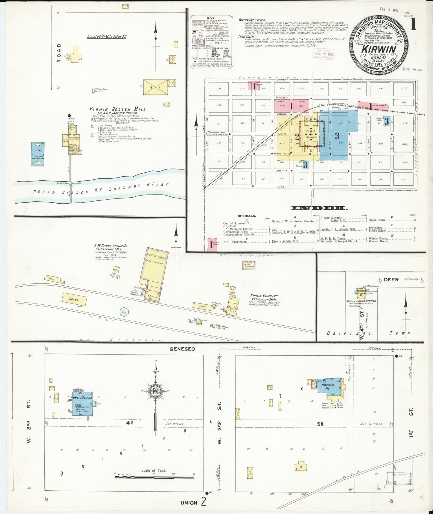 Sanborn Fire Insurance Map from Kirwin, Phillips County, Kansas (1912), Sheet #0001 - Historic Sanborn Fire Insurance Map Print, vintage old map wall art, antique decor, genealogy gift, Kansas Kansas map